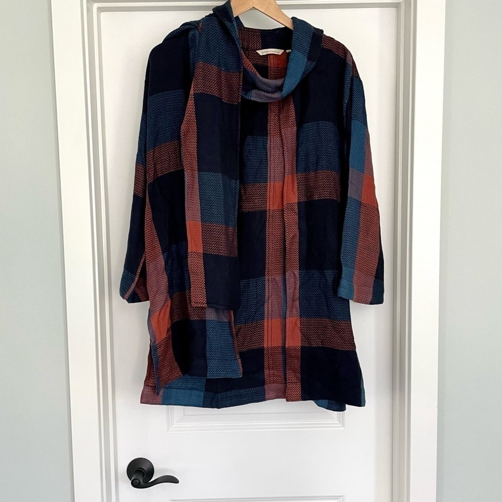 Soft Surroundings Plaid Open Front Cardigan w/Built in Scarf M - Picture 2 of 7